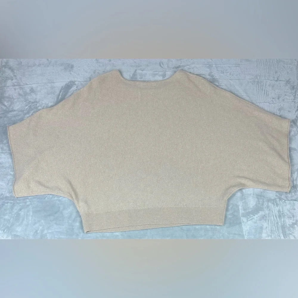 Anthropologie Cashmere Poncho Sweater Plus 1X Beige Boxy Boat Neck Old Money New - Picture 3 of 10
